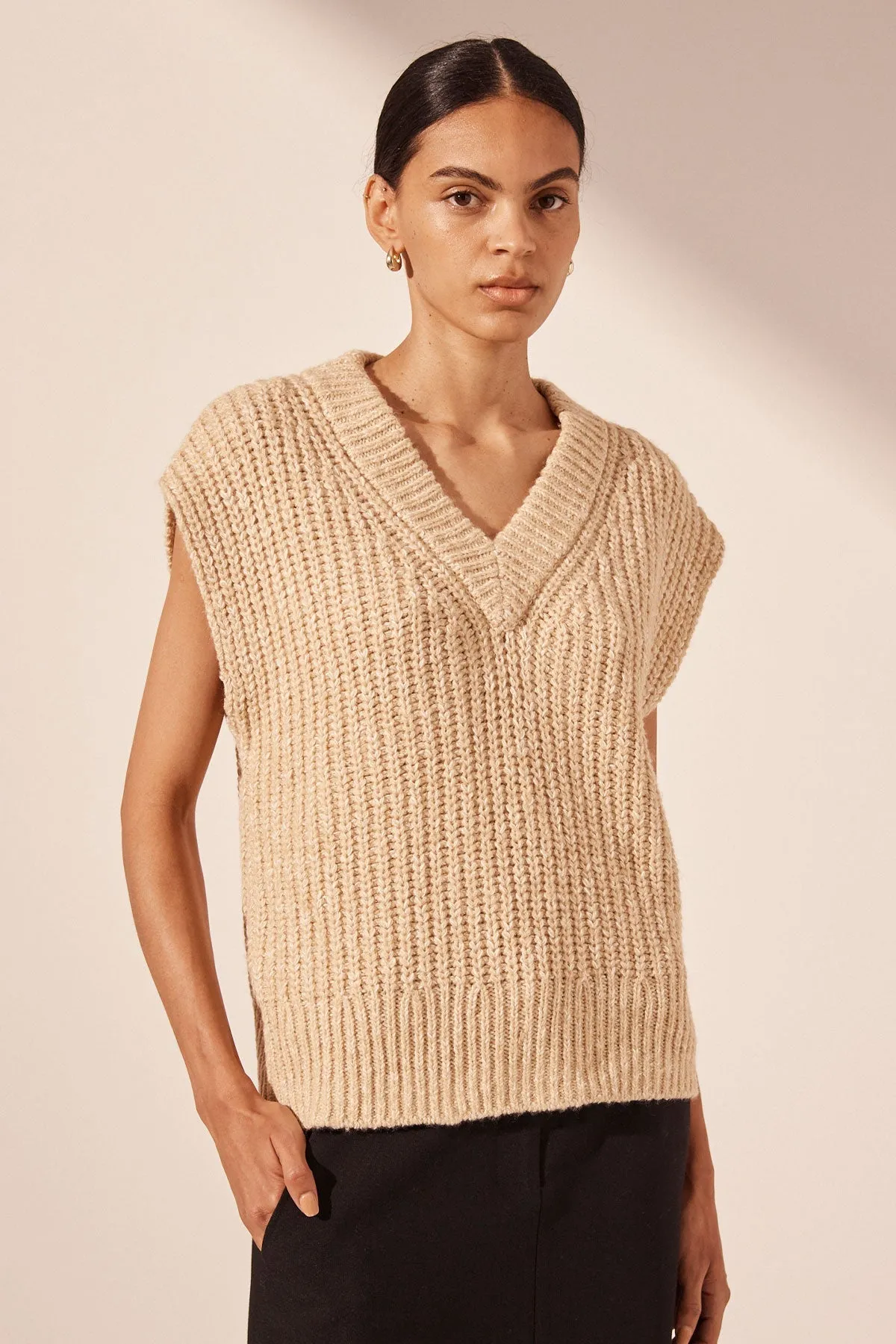 OLIVIA RELAXED VEST - OAT/ IVORY