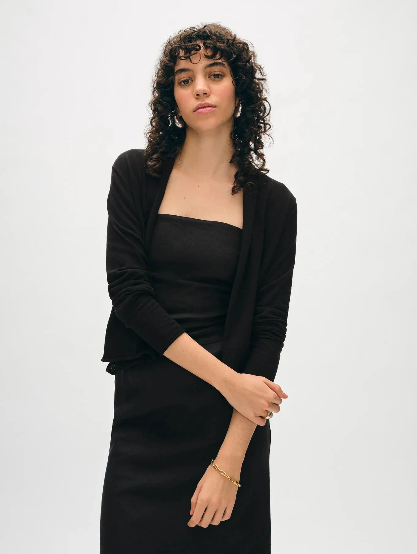 Organic Cotton Cropped Trapeze Cardigan - Black