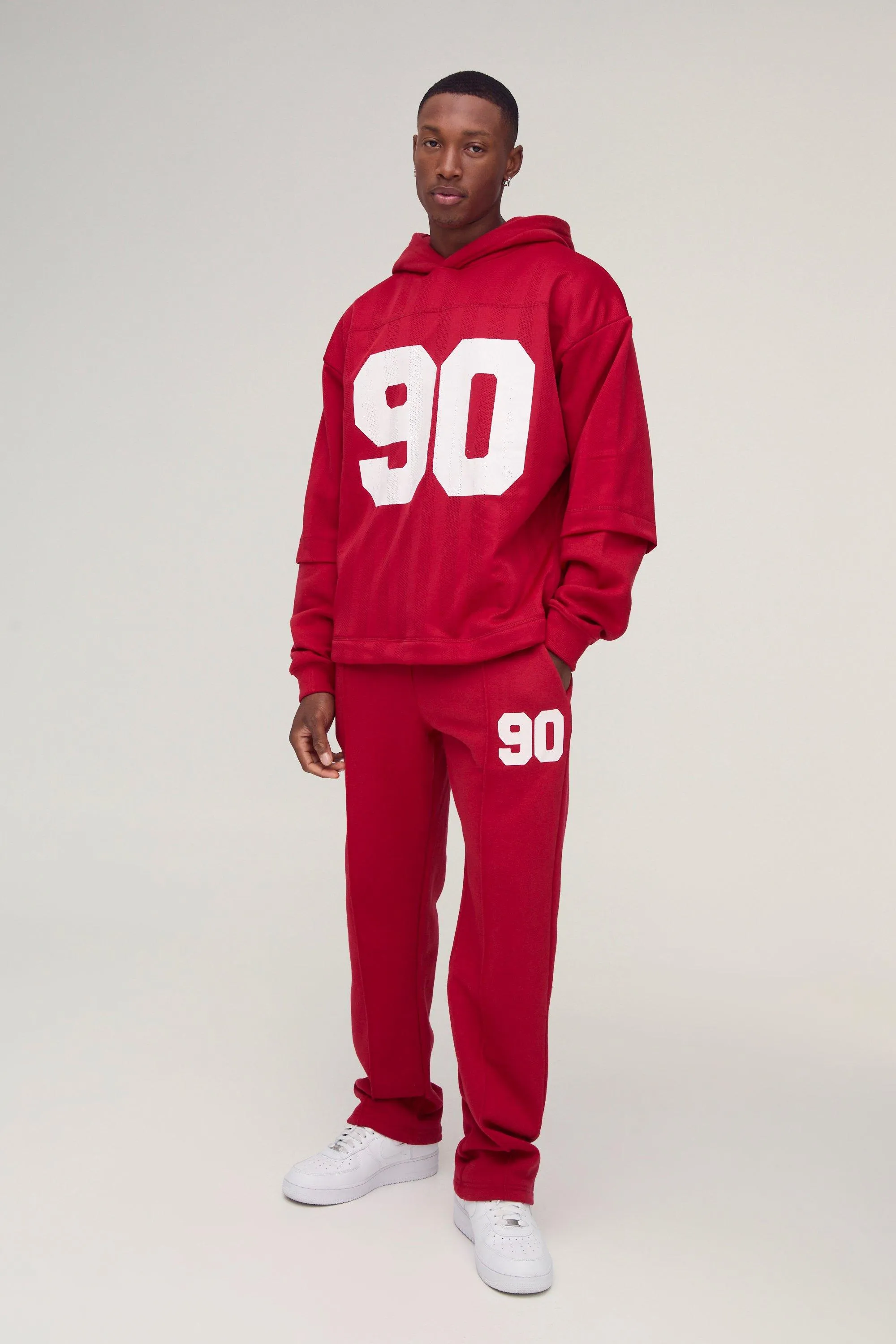 Oversized 90 Printed Football Tee Overlay Hooded Tracksuit