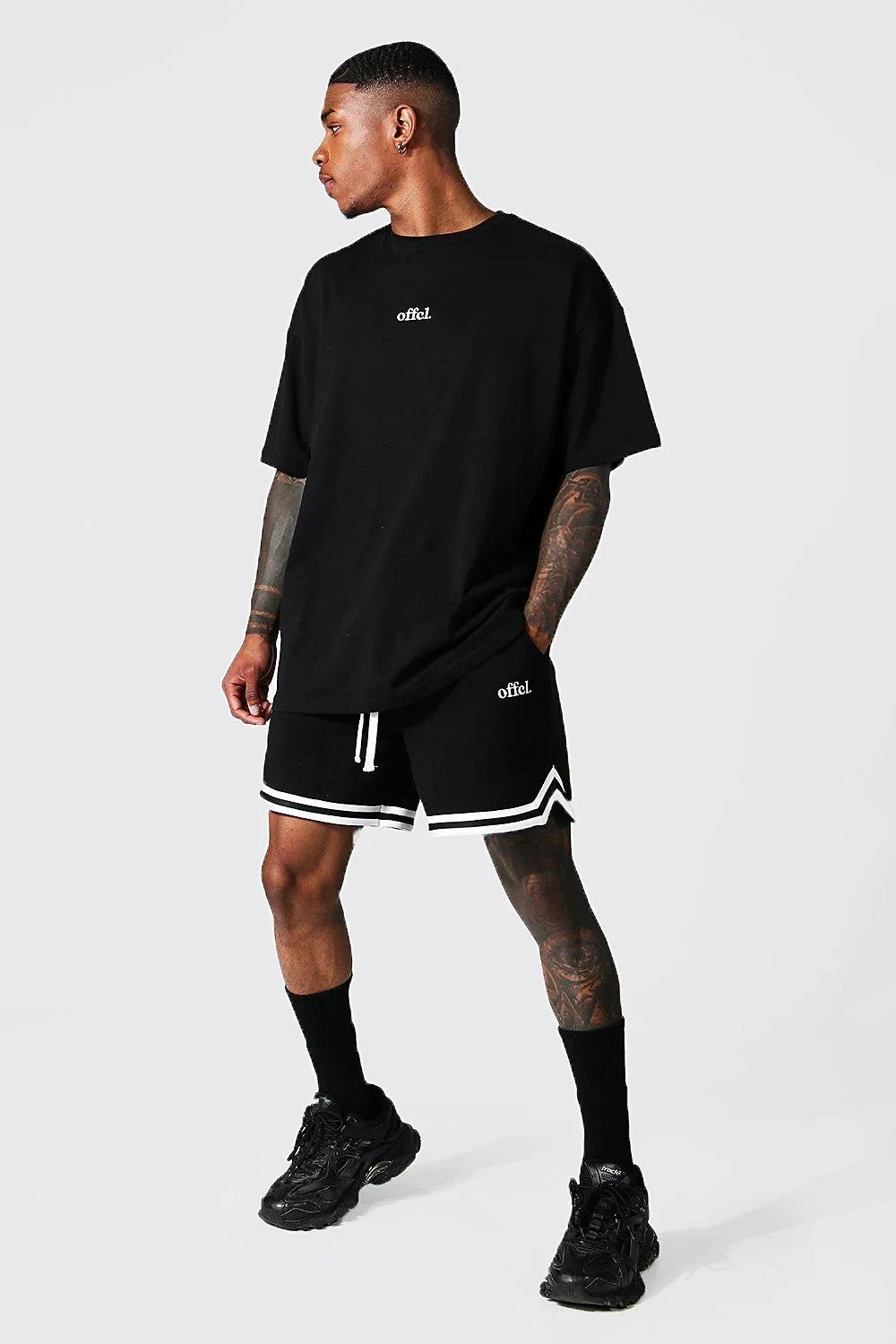 Oversized Offcl T-shirt & Basketball Short | boohooMAN UK