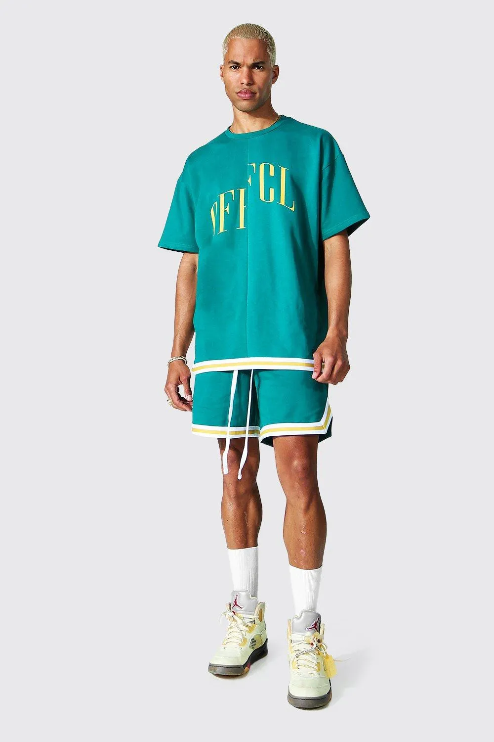 Oversized Offcl Tape T-Shirt and Basketball | boohooMAN UK