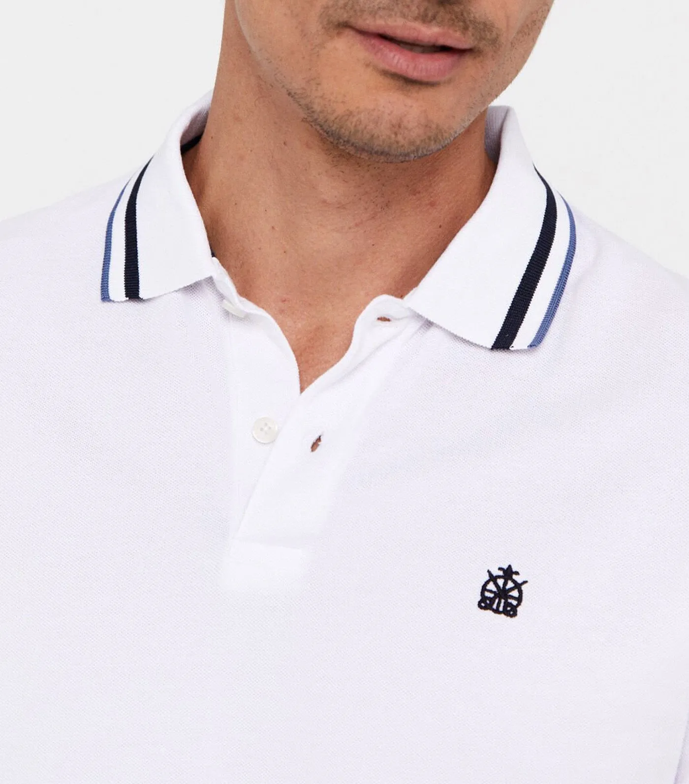 Pique Polo With Tip White