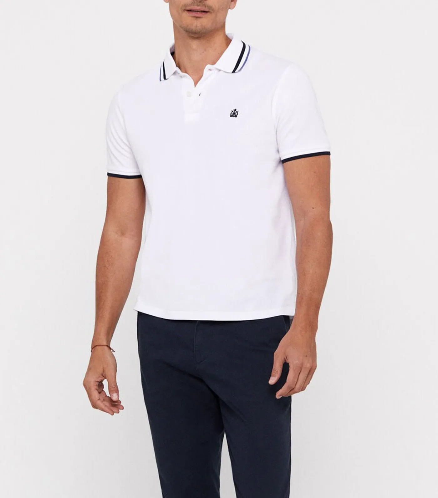 Pique Polo With Tip White