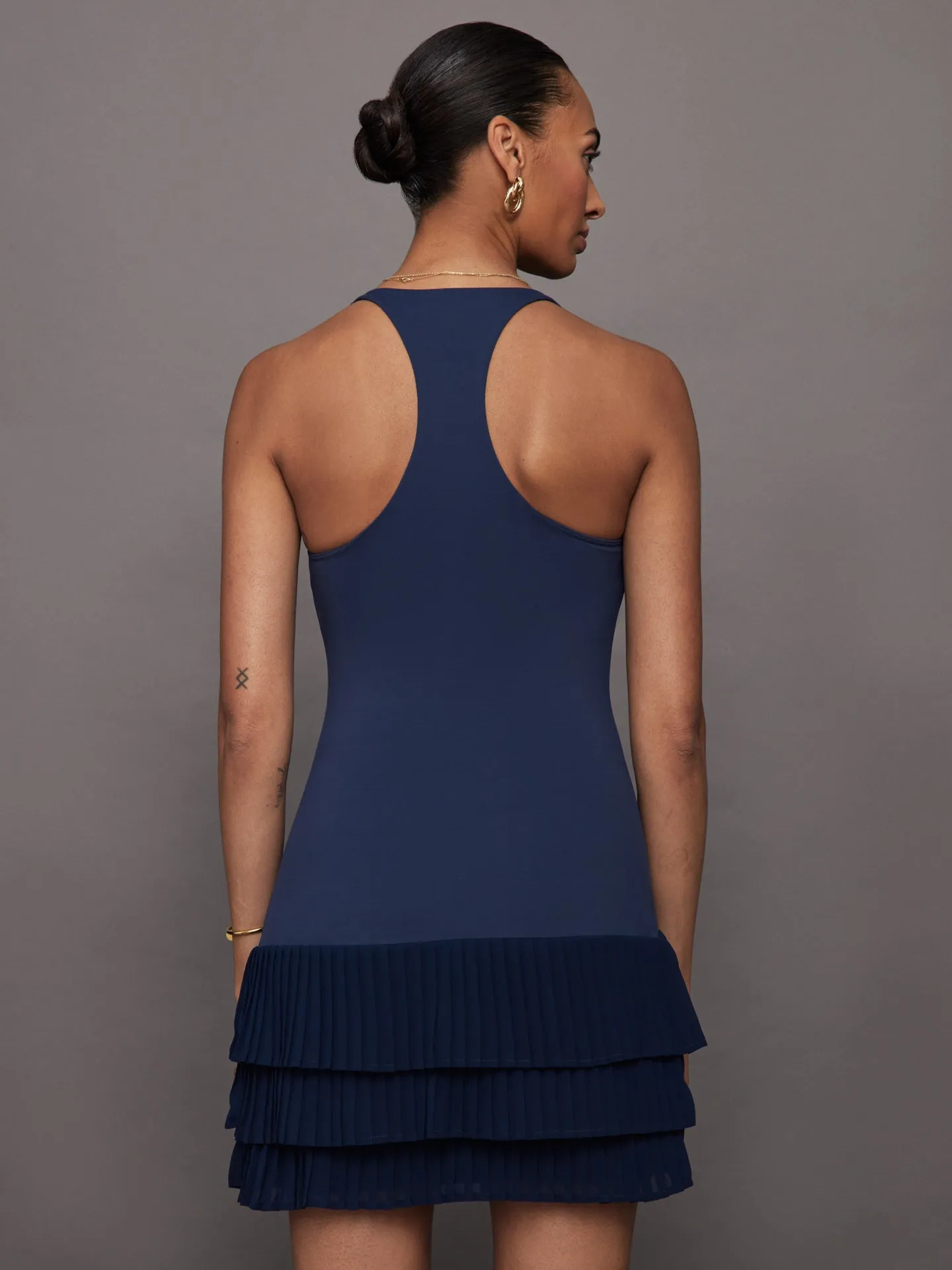 Pleated Tier Tennis Dress - Navy