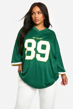 PLUS 89 NEW YORK CITY SLOGAN OVERSIZED FOOTBALL TOP