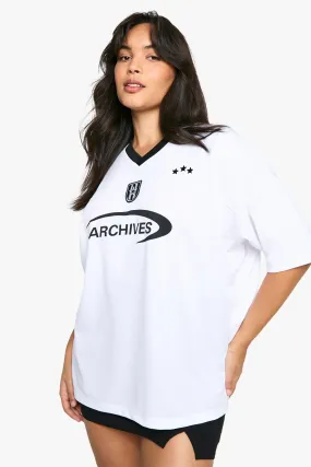 Plus Mono V Neck Oversized Football Shirt