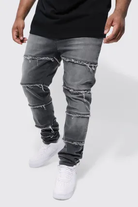 Plus Skinny Stretch Frayed Panelled Stacked Jeans