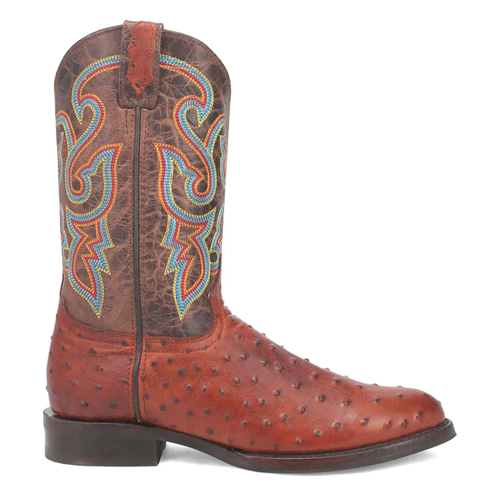 Ranger Leather Embroidered Ostrich Print Round Toe Cowboy Boots