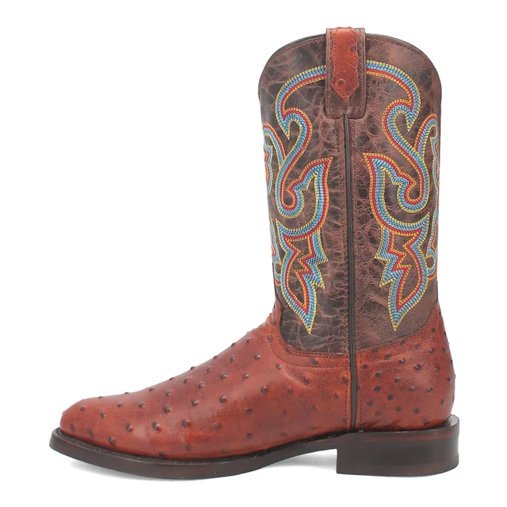 Ranger Leather Embroidered Ostrich Print Round Toe Cowboy Boots