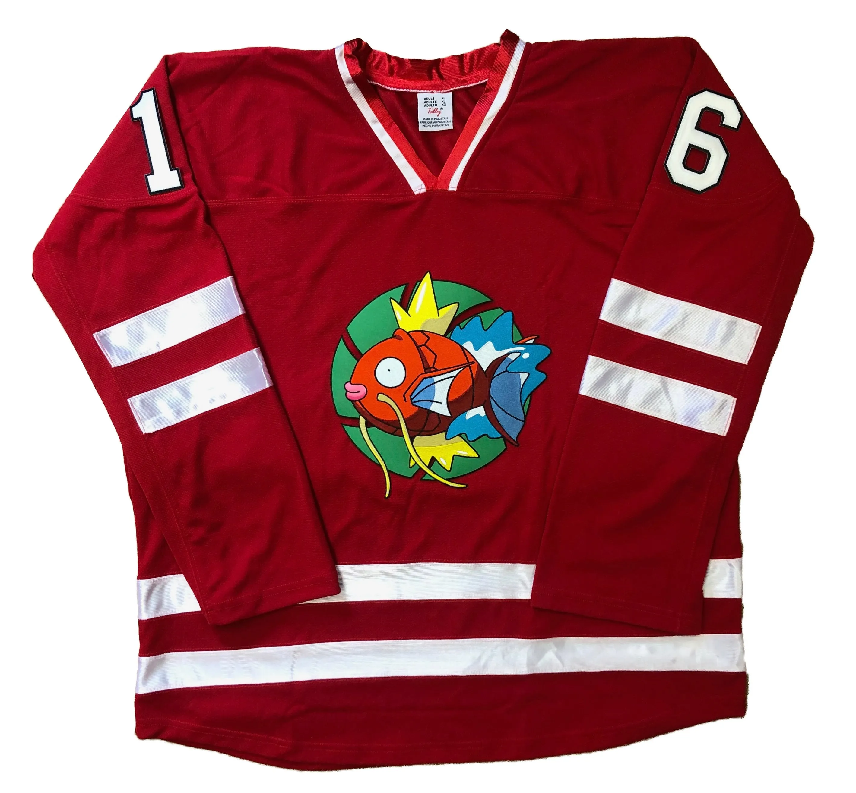 Red and White Hockey Jerseys with a Fish Embroidered Twill Logo