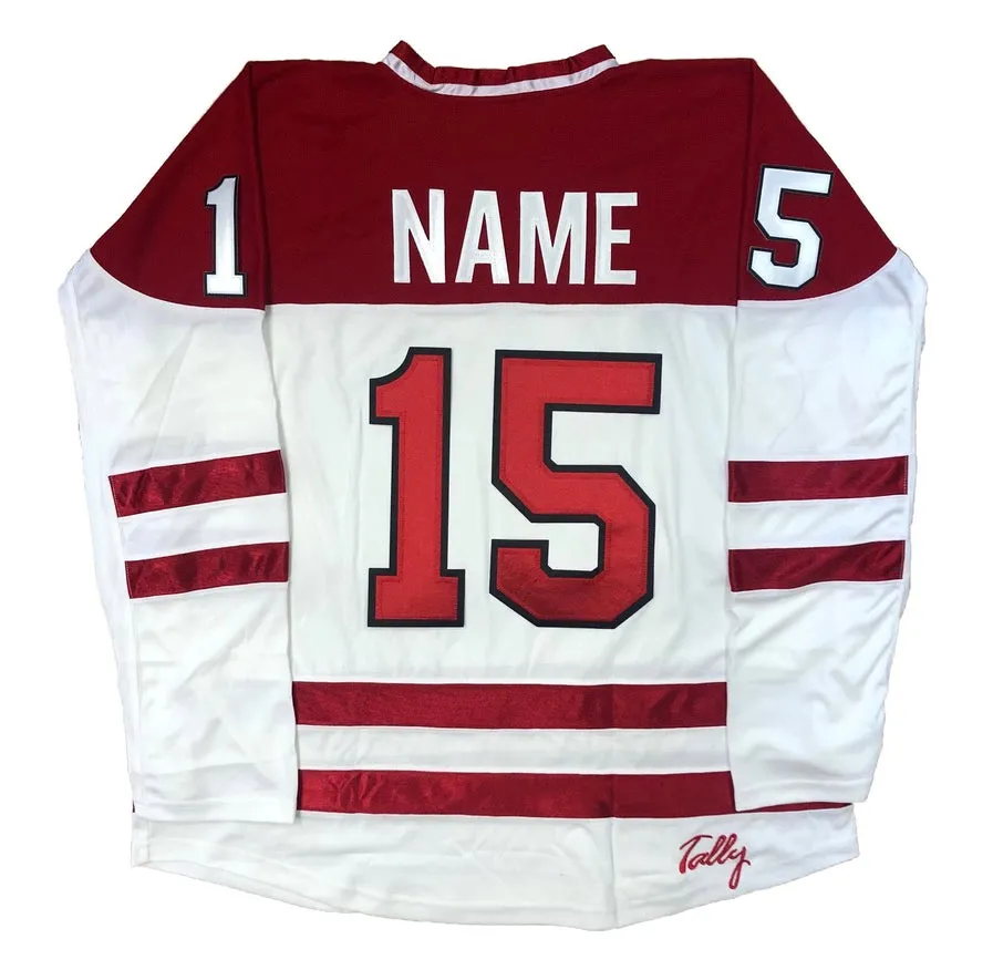 Red and White Hockey Jerseys with a Fish Embroidered Twill Logo