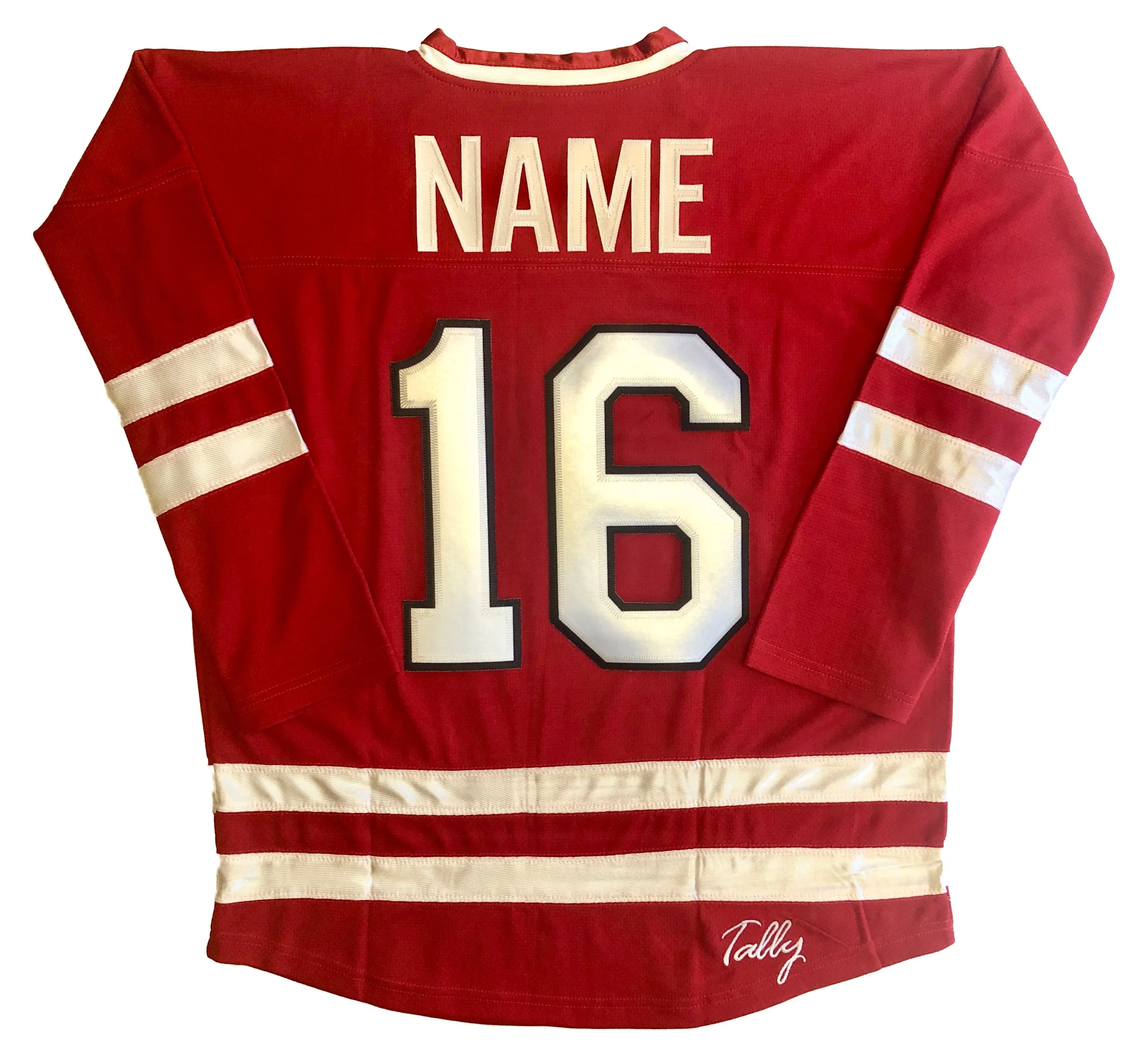 Red and White Hockey Jerseys with a Fish Embroidered Twill Logo