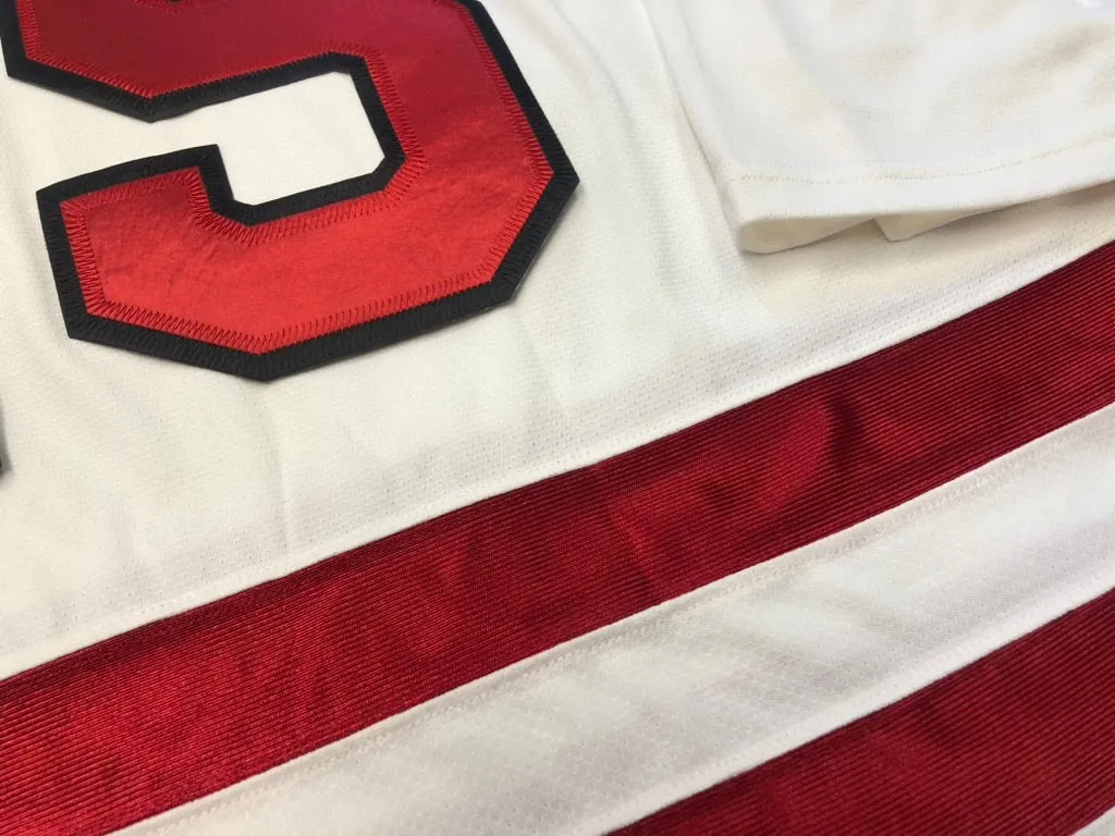 Red and White Hockey Jerseys with a Fish Embroidered Twill Logo