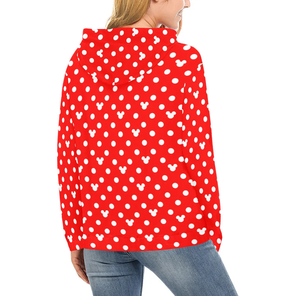 Red With White Mickey Polka Dots Hoodie for Women