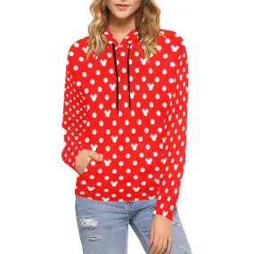 Red With White Mickey Polka Dots Hoodie for Women