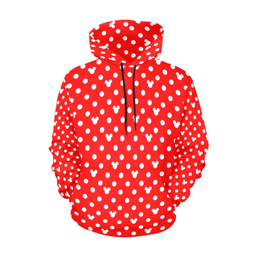 Red With White Mickey Polka Dots Hoodie for Women