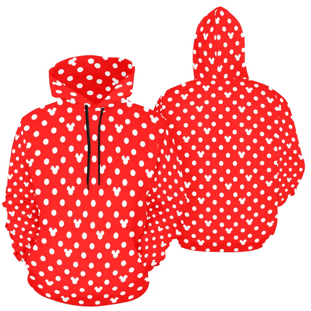 Red With White Mickey Polka Dots Hoodie for Women