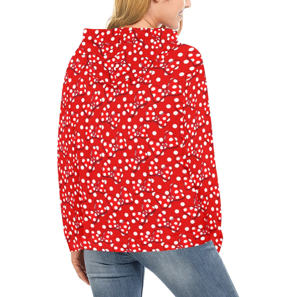 Red With White Polka Dot And Bows Hoodie for Women