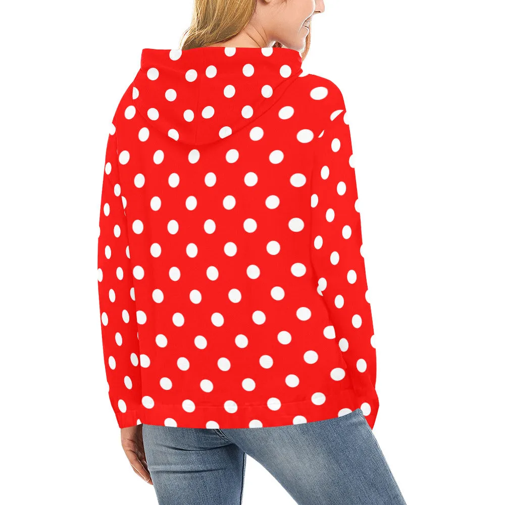 Red With White Polka Dots Hoodie for Women