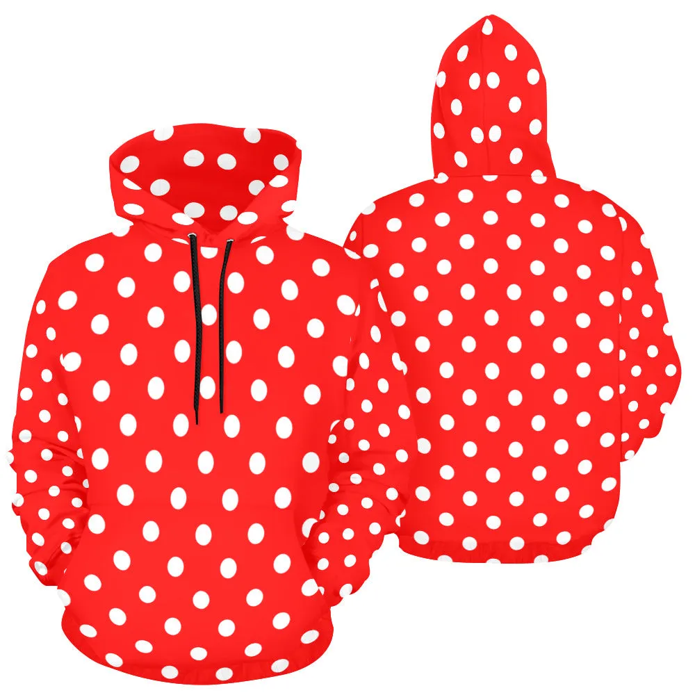 Red With White Polka Dots Hoodie for Women