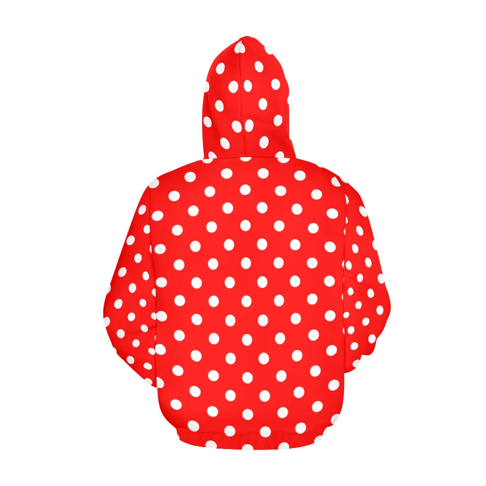 Red With White Polka Dots Hoodie for Women