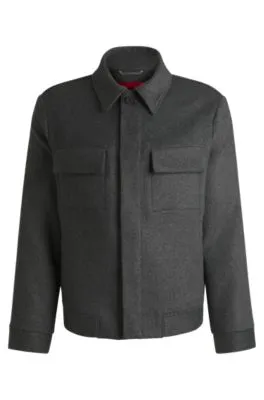 Regular-fit jacket with concealed closure and shirt collar