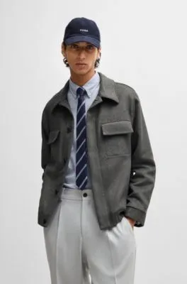 Regular-fit jacket with concealed closure and shirt collar