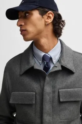 Regular-fit jacket with concealed closure and shirt collar