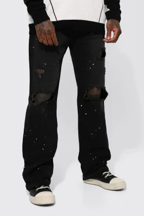 Relaxed Flare Ripped Paint Splatter Jeans