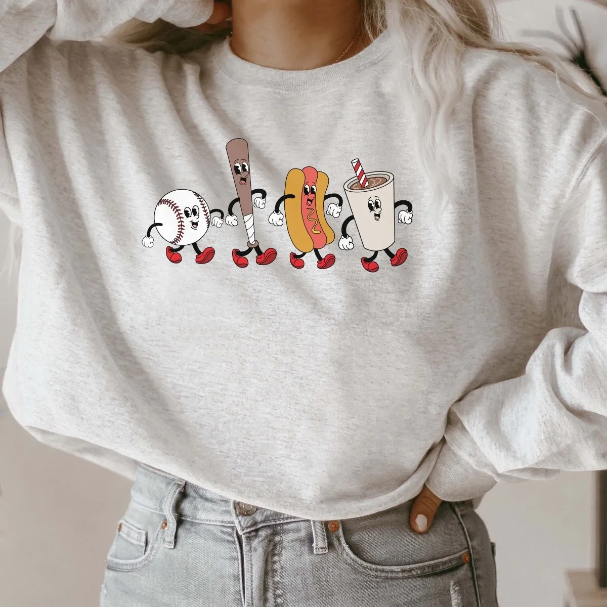 Retro Baseball Cartoons Wholesale Crew Sweatshirt