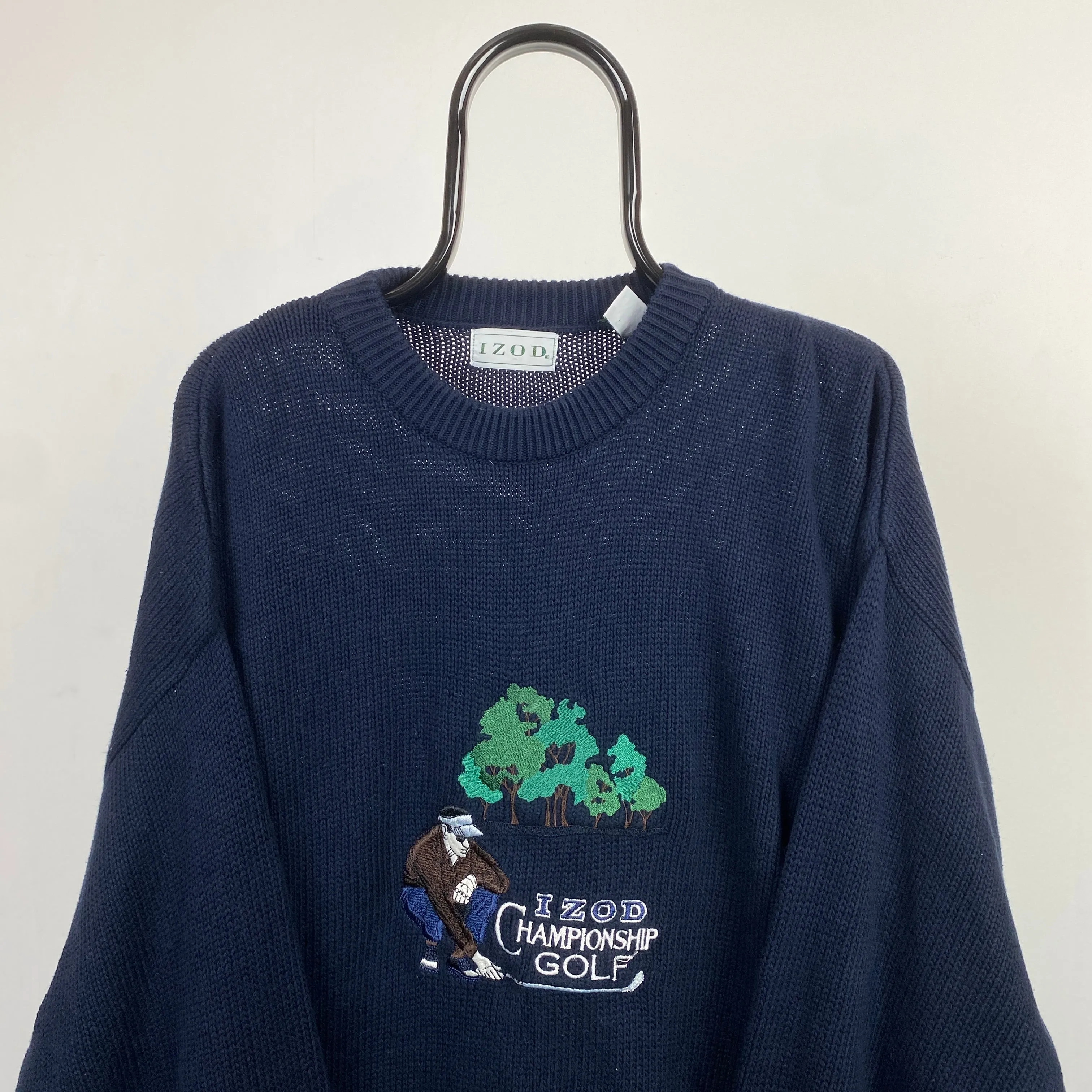 Retro Izod Golf Knit Sweatshirt Blue Large