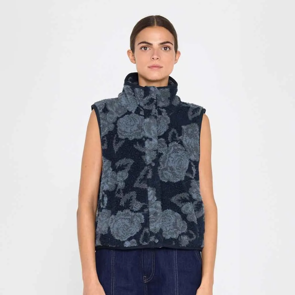 Roses Sherpa Vest - Blue