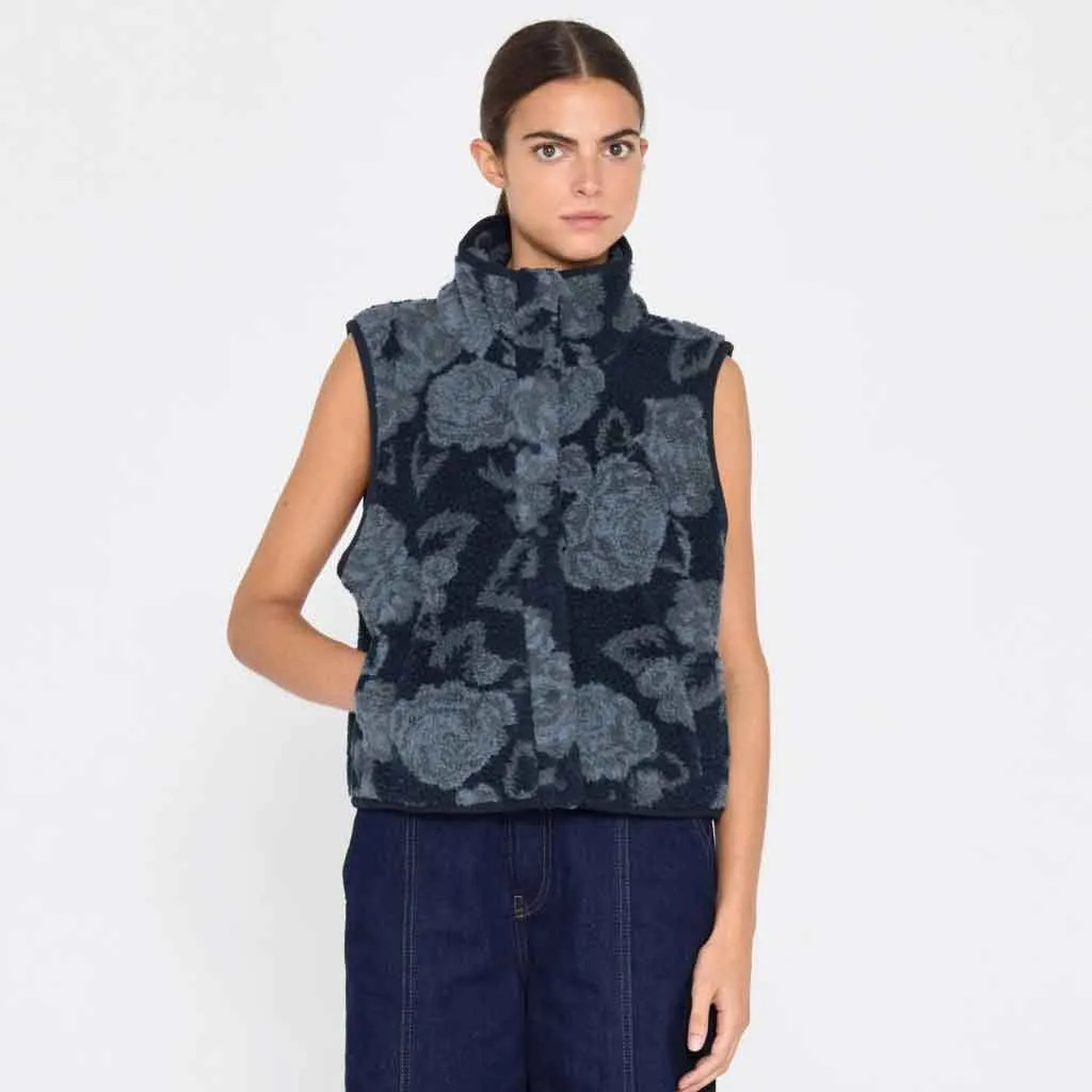 Roses Sherpa Vest - Blue