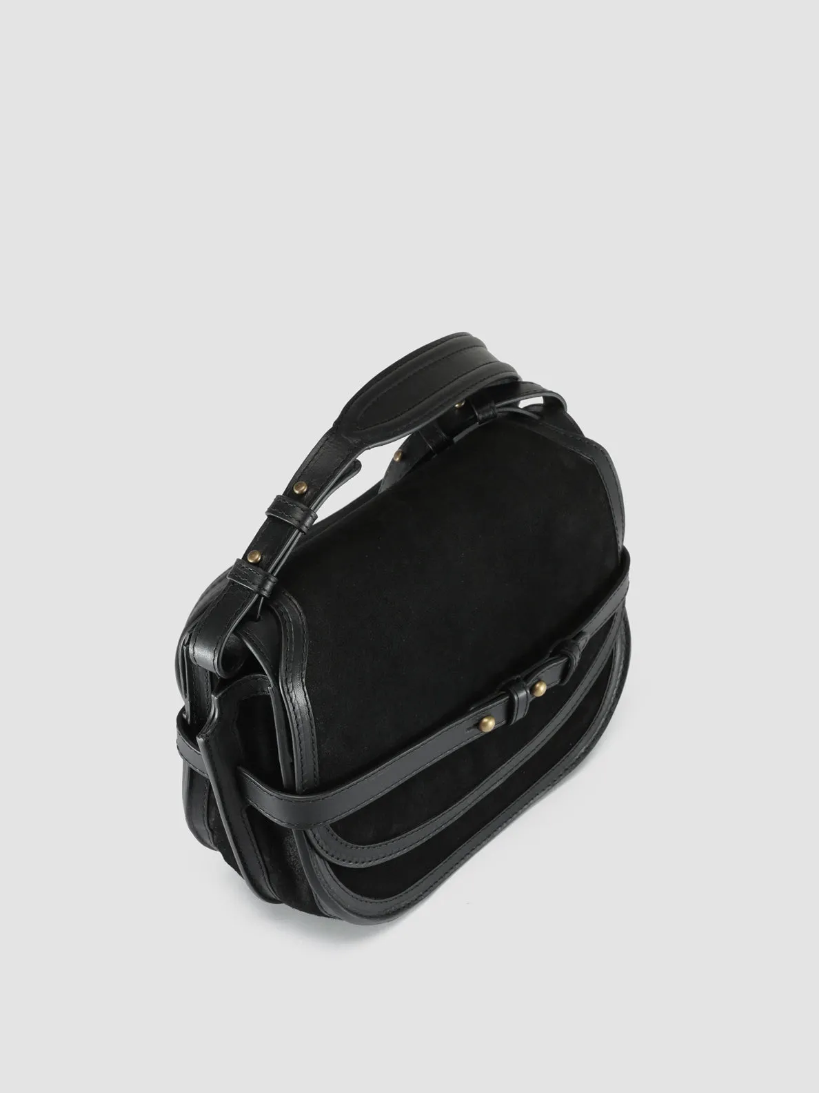 SADDLE 011 - Black Leather and Suede Crossbody Bag