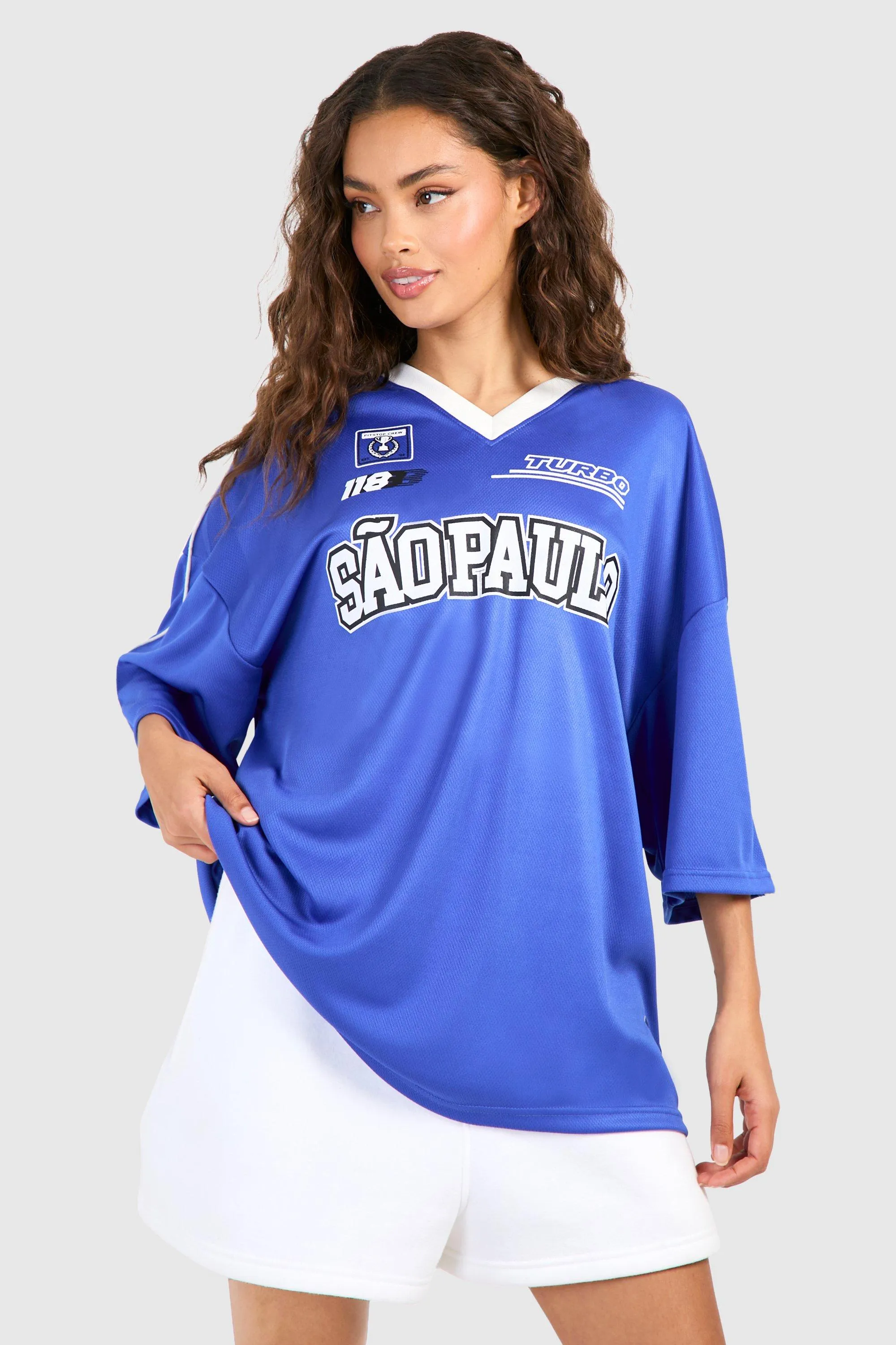 Sao Paolo Applique Slogan Paneled Football Top