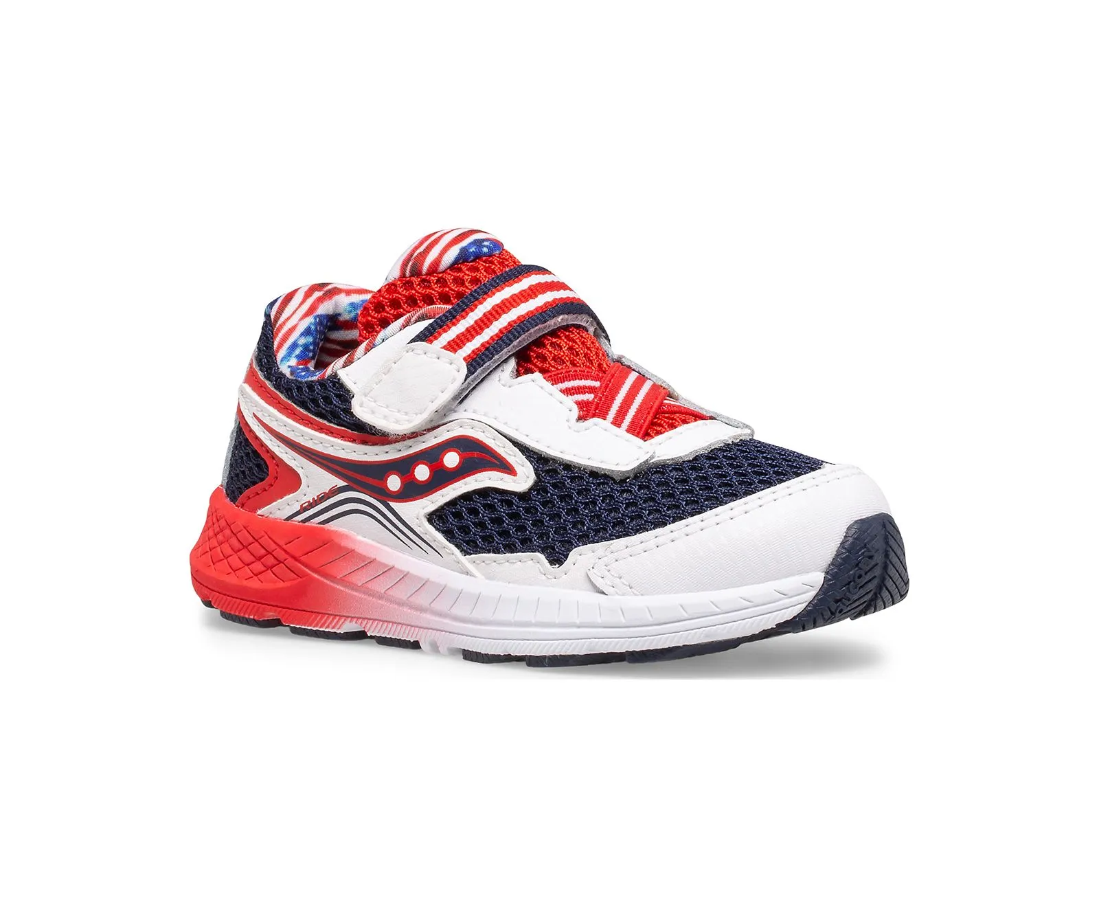 Saucony Little Kids Ride 10 Velcro Tennis Shoe- Red/White/Blue