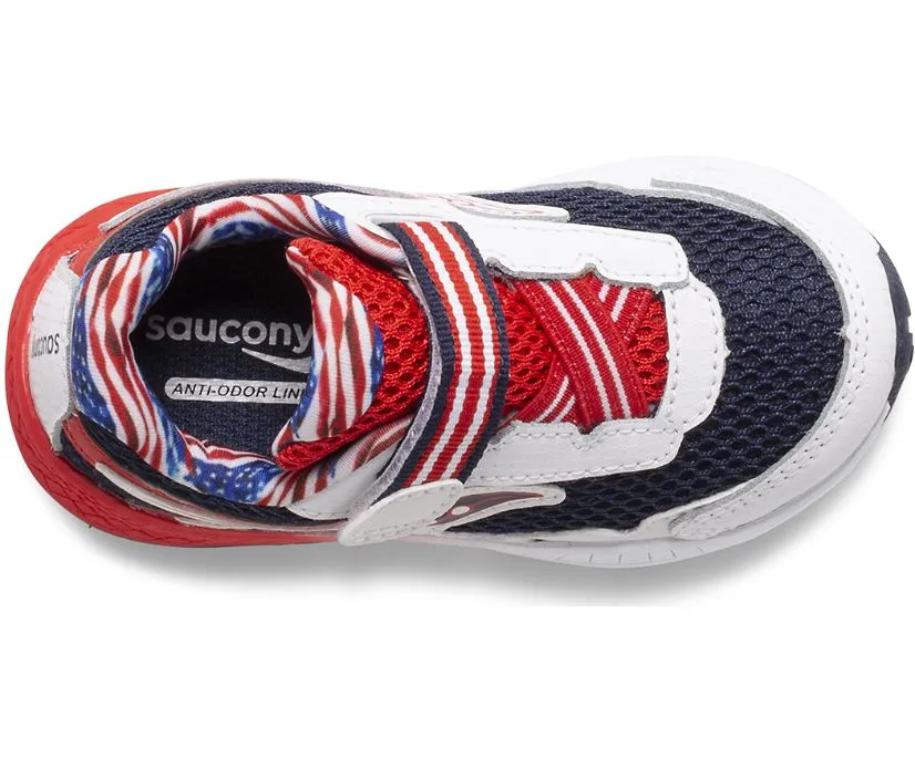 Saucony Little Kids Ride 10 Velcro Tennis Shoe- Red/White/Blue