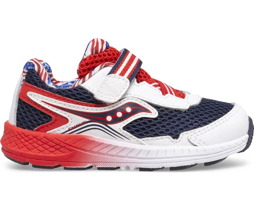 Saucony Little Kids Ride 10 Velcro Tennis Shoe- Red/White/Blue