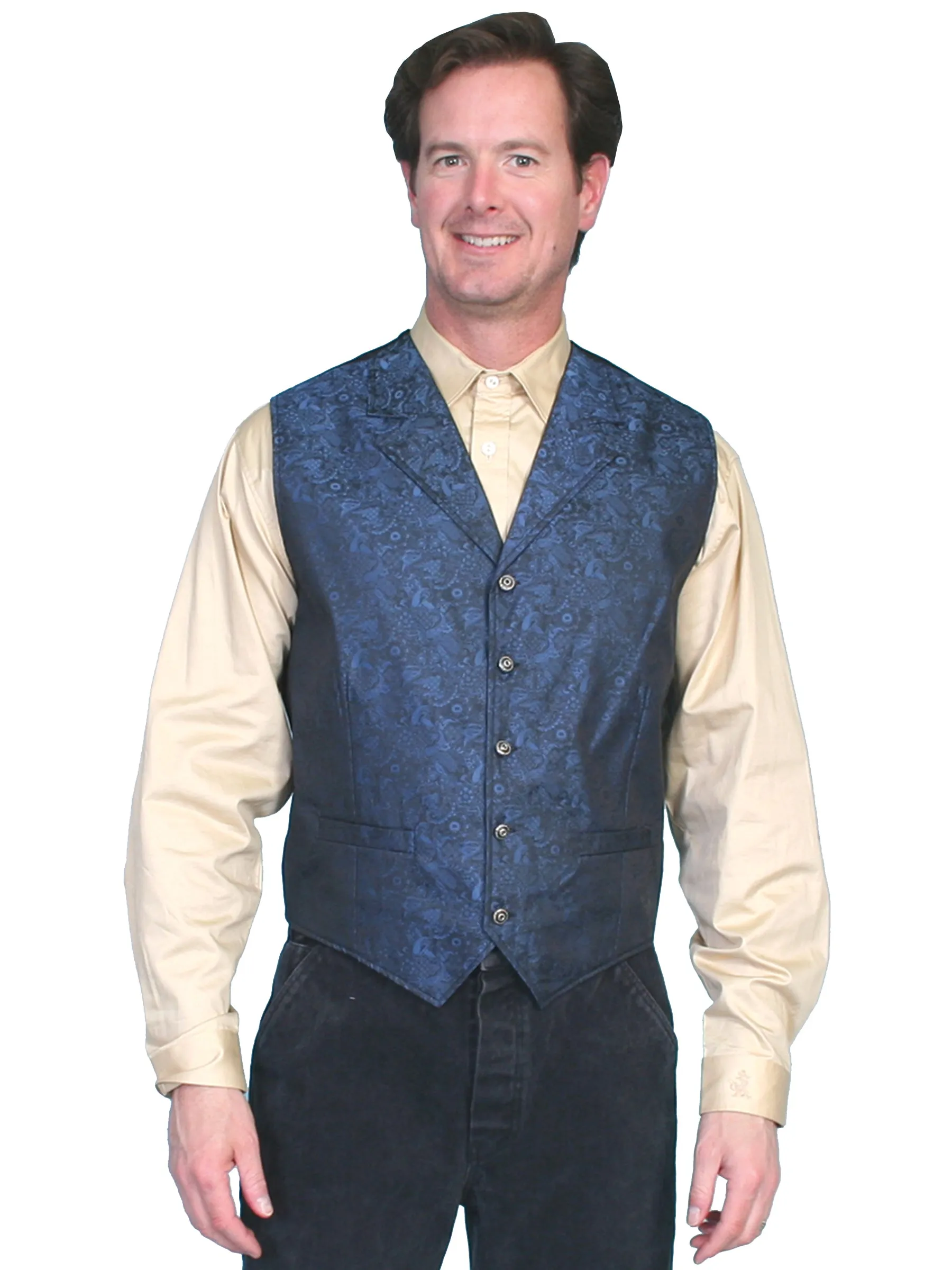 Scully Men's RangeWear Blue Paisley Button Front Vintage Western Vest