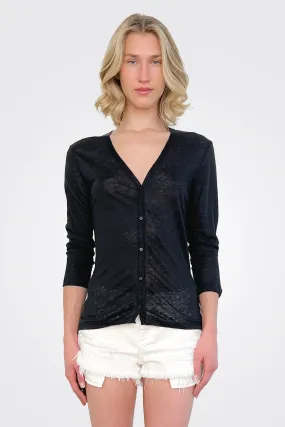 Semi Sheer Cardigan - Black