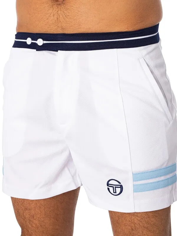 Sergio Tacchini Supermac Tennis Shorts - White/Clear Sky