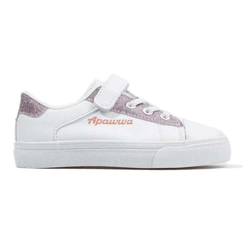 Shelovet children's white sneakers with pink glitter