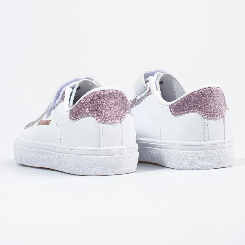 Shelovet children's white sneakers with pink glitter