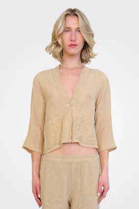 Short Button Cardigan - Tan