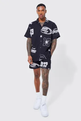 Short Sleeve Oversized Slub Football Shirt And Short