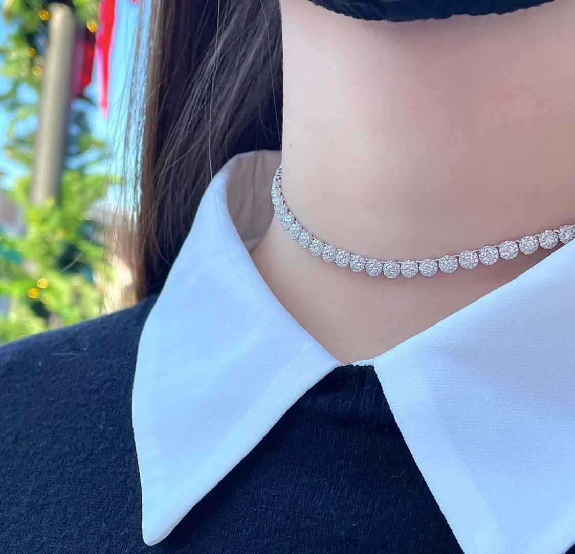 Shy Creation Illusion Cluster Diamond Tennis Choker Necklace