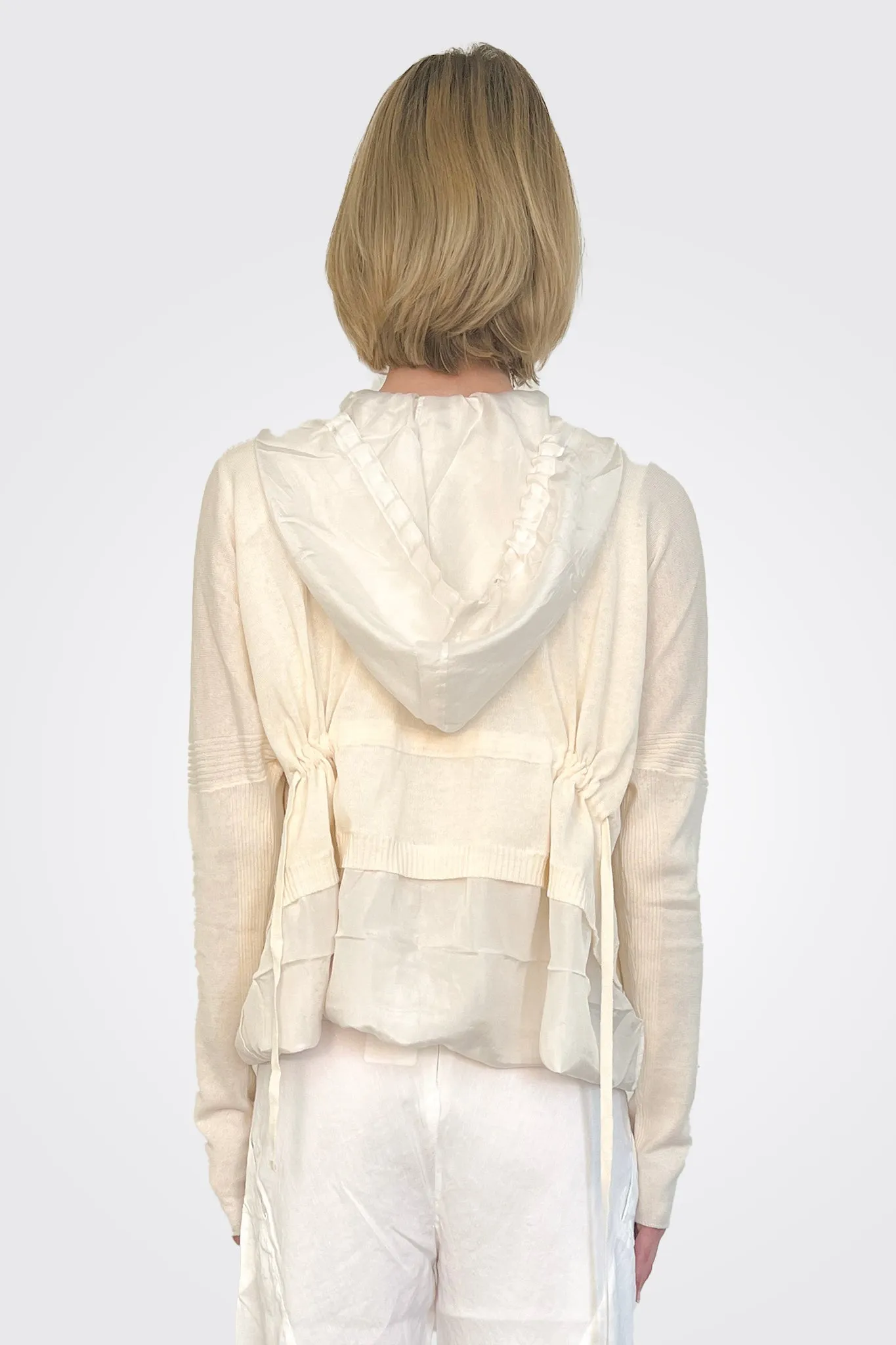 Silk Double Design Cardigan Hoodie - Chalk