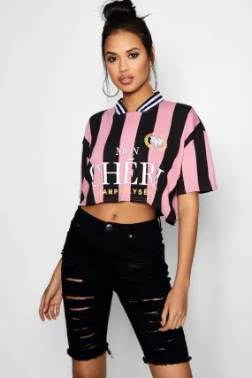 Slogan Sports Stripe Football Crop Shirt