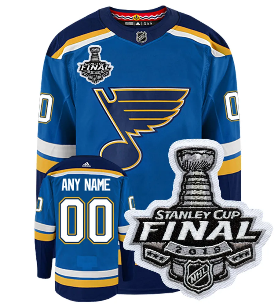 St. Louis Blues Adidas Authentic Home NHL Hockey Jersey with 2019 Stanley Cup Final Patch     