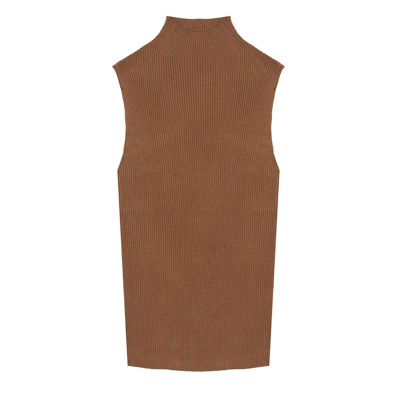 Sunspel Womens Mulberry Silk Rib Vest Jumper Dark Sand